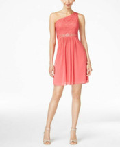 Adrianna Papell Women&#39;s One-Shoulder Lace Dress FRENCH CORAL SIZE 10M - $23.74
