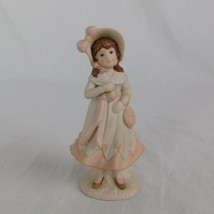 Vintage Schmid B Shackman Porcelain Bisque Girl Pink Dress Bonnet 1985 Figurine - $14.52