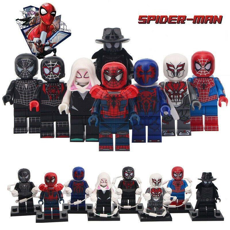 8pcs Spider-Verse Spiderman 2099 Gwen Stacy Noir Miles Morales Lego ...