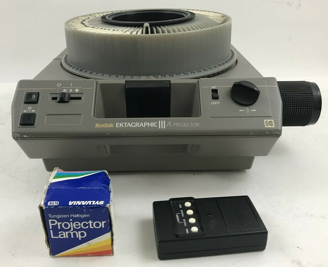 KODAK Ektagraphic III Slide Projector Remote, Zoom Lens, Extra Bulb