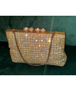 Dazzling Vintage 1950&#39;s Rhinestone Covered Gold Evening Purse - $125.73