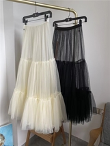 Black Tiered Tulle Maxi Skirts Full Long Black Tulle Layered Skirt Plus Size image 6
