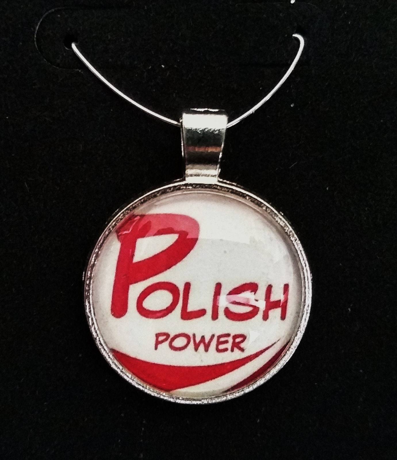 Design 15 Polish Power necklace or pierced earrings Pendant w/ Glass Cabochon Si