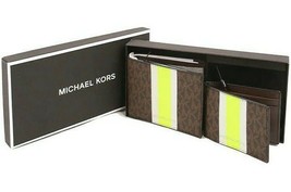 Nwb Michael Kors Billfold Wallet Box Set Brown Neon 36H1LGFF1B Nib Dust Bag Fs - $74.24