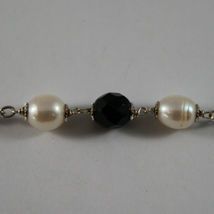 .925 RHODIUM NECKLACE WITH BLACK ONYX AND FRESHWATER WHITE PEARLS image 3