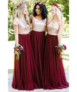BURGUNDY Wedding Full Long Tulle Skirt Burgundy Wine Red Bridesmaid Outf... - $49.73