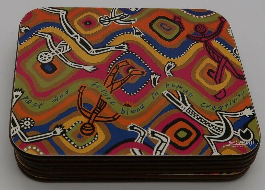 Jason Balarinji Aboriginal Design Australia Cork Backed 6 Coaster Set