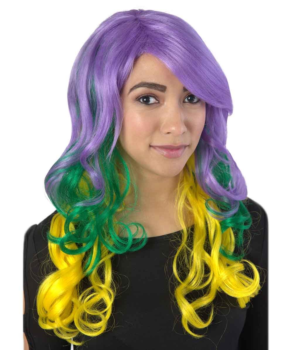 Adult Womens Carnival Mardi Gras Tri Color Wavy Style Wig Wigs