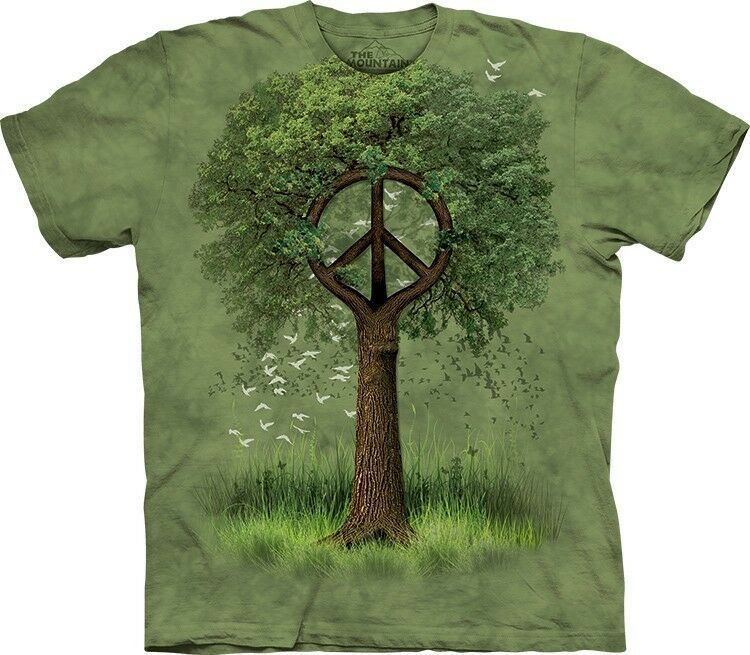 Mountain Roots of Peace Birds Life Dove Nature Forest Green Cotton T-Shirt S-3X