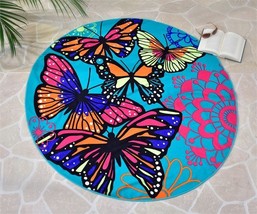 Beach Towel Butterfly Design 59" Diameter Round Soft Teal Background Polyester  image 2