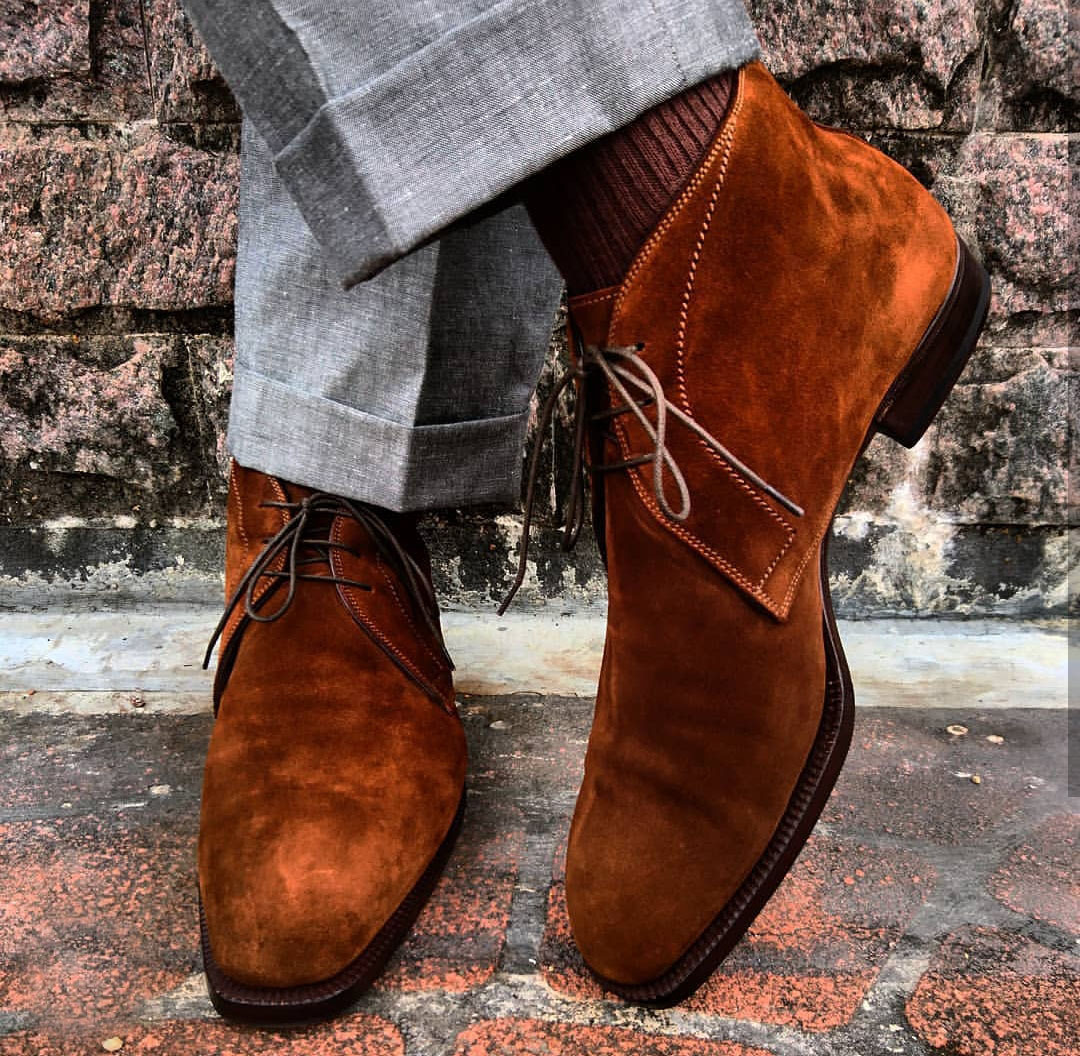 New Men's Tan Color Chukka boot, Men's Lace Up Suede Formal Dress boot ...