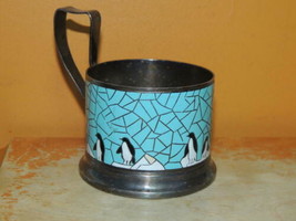 USSR Russian Enamel Penguin Design Tea Cup / Glass Holder bronze silverp... - $44.99