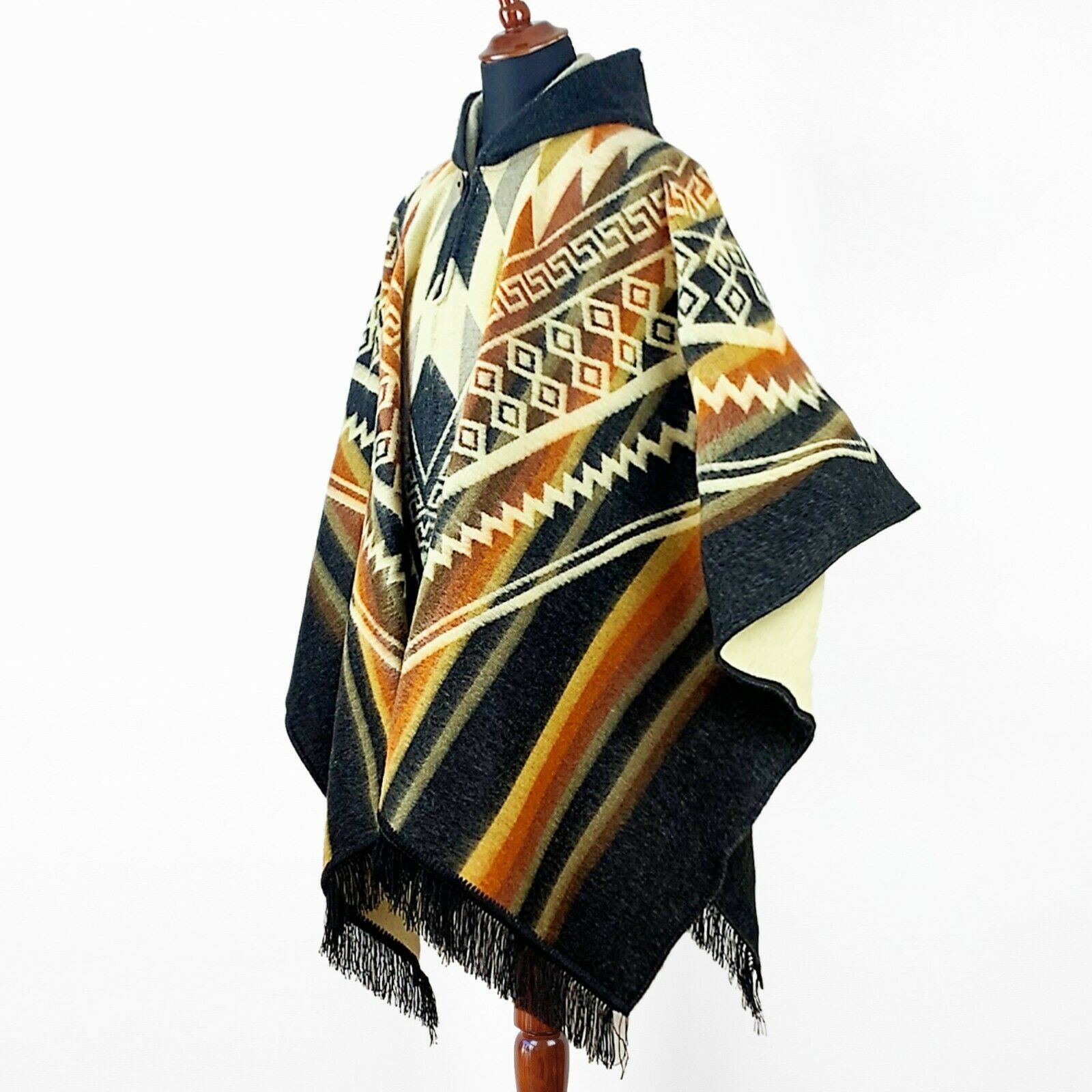 Alpaca wool Hooded Poncho Unisex Aztec pattern all seasons boho hippie ...