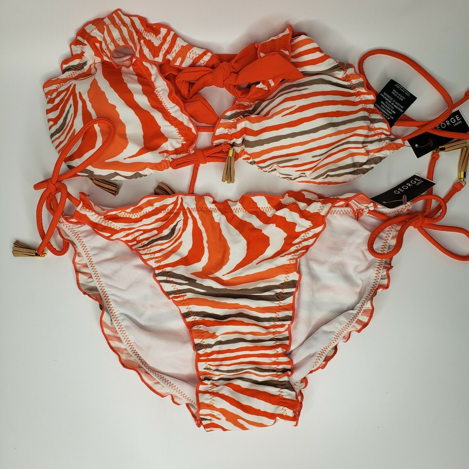 MlM Orange White Zebra Bikini Swimsuit MEDIUM 810 Swimwear