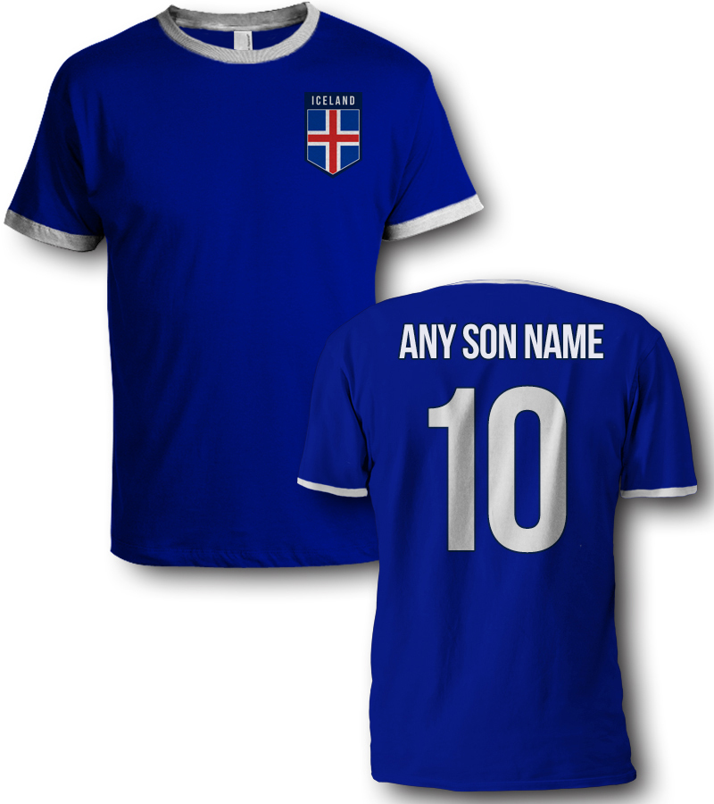 Image of Iceland Island name number soccer football personalized tee t shirt jersey