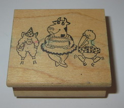 Pig Cow Duck Rubber Stamp Birthday Party Hat Cake Present Jumping Farm Animals - $7.75