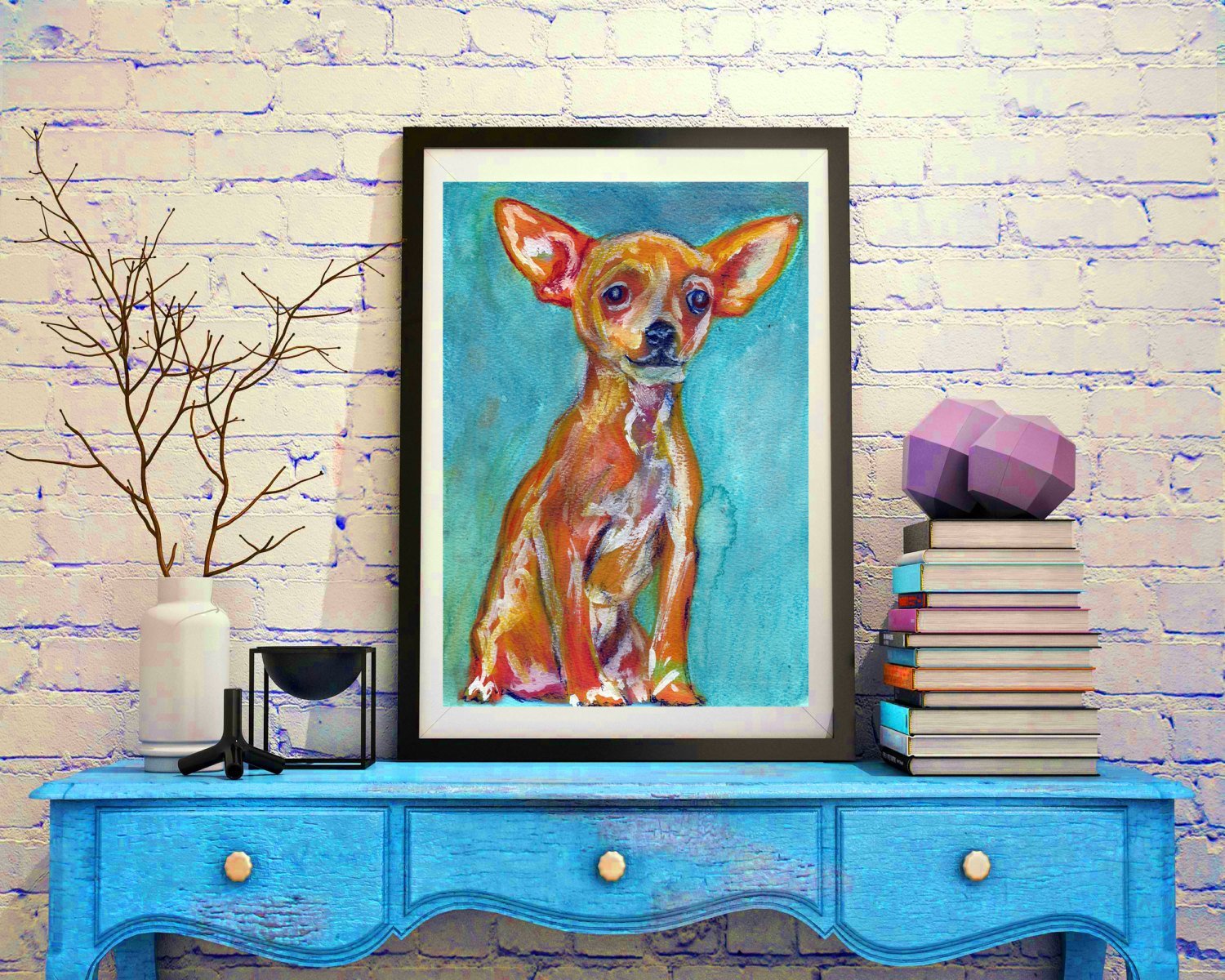 Chihuahua Dog Painting orange, Chihuahua Print , watercolor wall art
