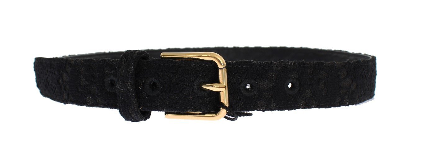 Black Cotton Lace Gold Buckle Logo Belt Belts