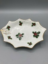 Lefton China Christmas  Holly Vintage Dish Hand Painted #8193 - $7.60