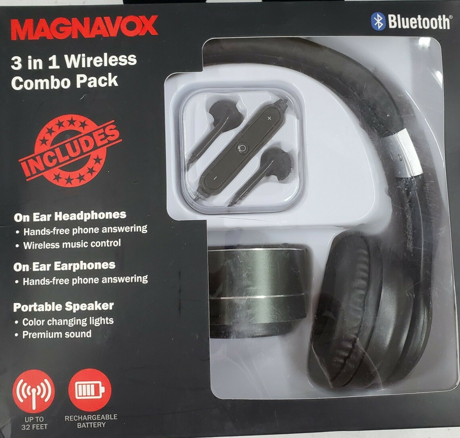 Magnavox 3 in 1 Wireless Combo Pack Headphones/Earphones/Speaker Headphones