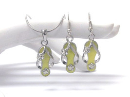 Crystal Fashion Flip Flop Charm Yellow/Silver Necklace and Earring Set  - $14.00