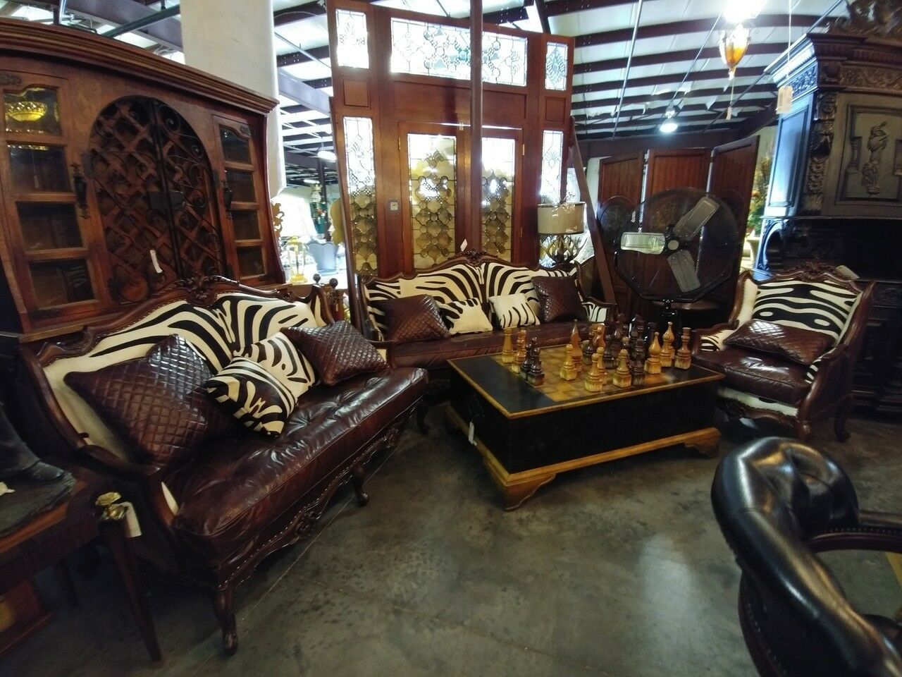 Exotic Safari African Zebra Leather Sofa Brown Couch Home Decor