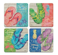 Sunshine Sandals Coasters New Set of 4 CoasterStone Absorbing Flip Flops... - $26.18