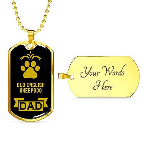 Dog Lover Gift Old English Sheepdog Dad Dog Necklace Engraved 18k Gold Dog Tag W for sale  USA