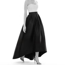 BLACK High-low Skirt A-line Black Taffeta Skirt Pleated High-Low Skirt Outfit image 1