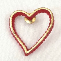 Vintage Red Plastic Open Heart With Gold Trim Lapel Pin Love Valentines Day - $7.66