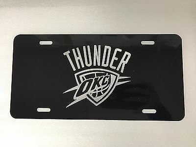 Oklahoma City Thunder Logo Car Tag Diamond Etched on Aluminum License Plate