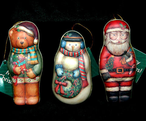 Set of 3 Tin Christmas Tree Ornaments - $10.98