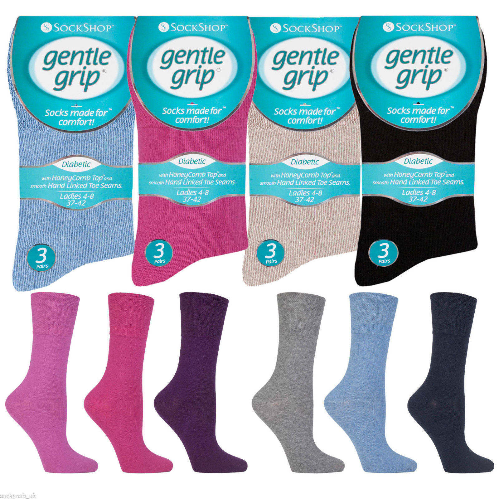 6 Pairs Ladies Sockshop Gentle Grip Diabetic Medical Socks Size 4-8 Uk 37-42 Eu