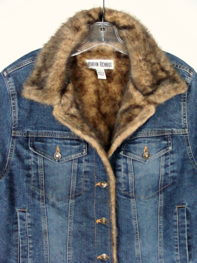 MARVIN RICHARDS Jean Jacket Faux Fur Lined L 12 14 16 Denim Ranch ...