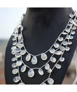 250 CTS NATURAL 3 STRAND RAINBOW MOONSTONE FACETED PEAR HANDMADE BEADS NECKLACE - $89.64