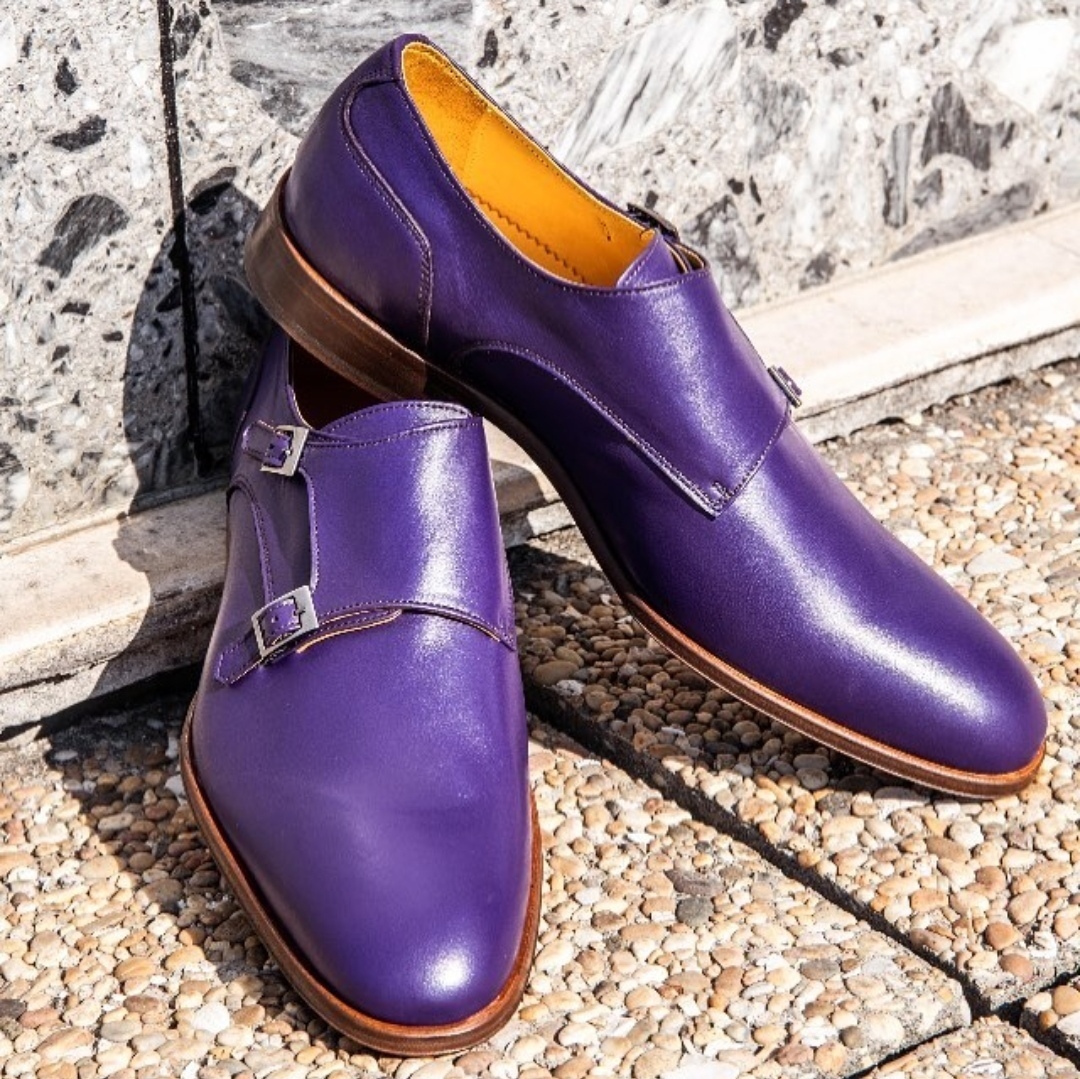 Men's Handmade Purple formal monk Shoes, Men dress shoes, Men leather Dress sho