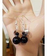 silver moon sequin black bead drop dangle earrings handmade glass bead j... - £2.39 GBP