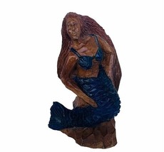 Mermaid figurine wood sculpture statue Siren folk art bikini vtg collect... - $49.45