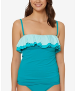 Bleu Rod Beattie Teal Green Ruffled Bandeau Tankini Swimsuit Top Size 6 - $17.77