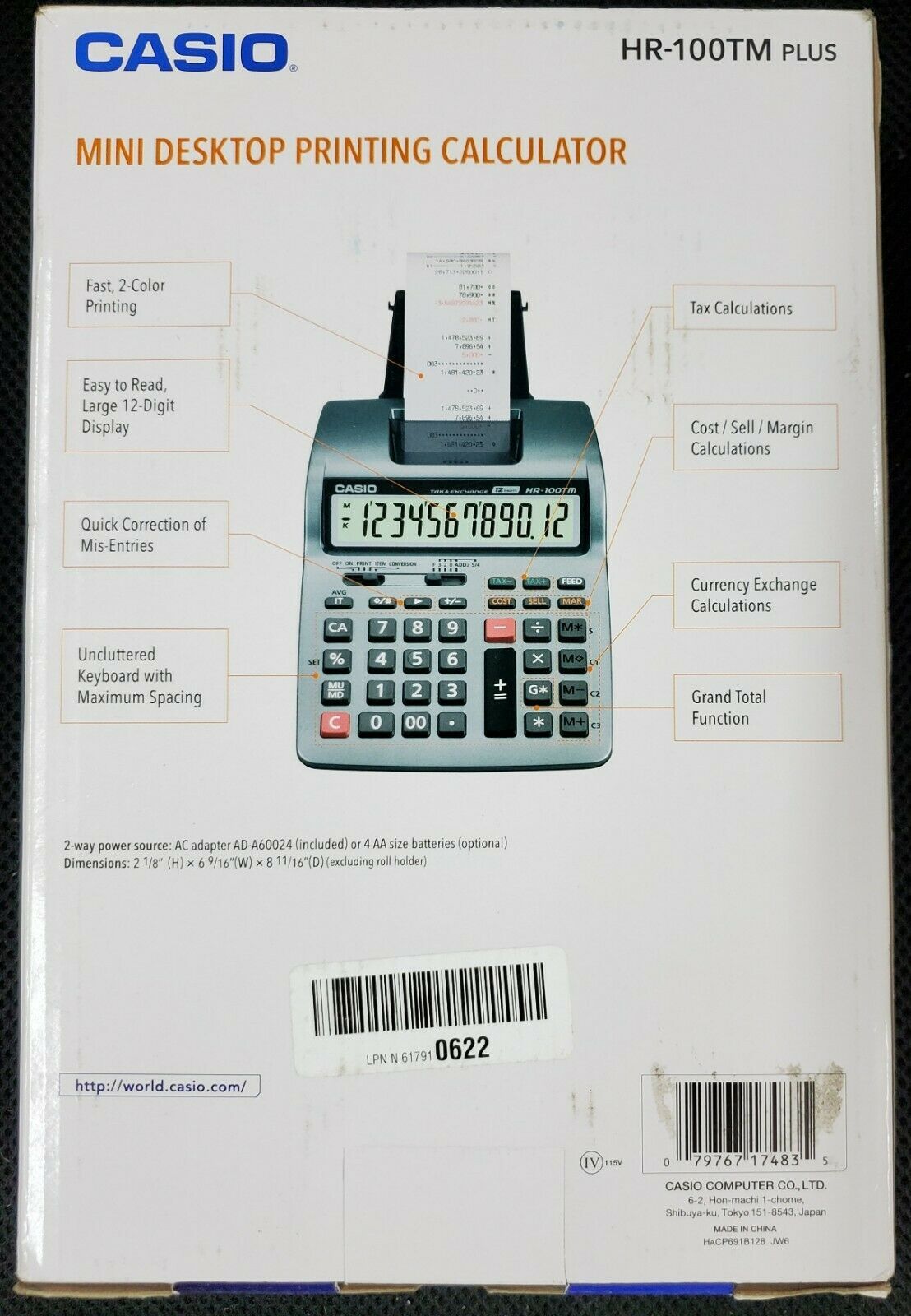 Casio HR100TM Printing Calculator Grey Calculators