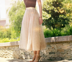 GOLD Sequin Tulle Midi Skirt Women Gold Sparkly Skirt Plus Size Party Skirt image 4