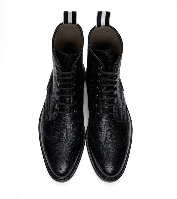 Handmade Black Ankle Wing Tip Pebbled Leather Lace Up Oxford Shoes