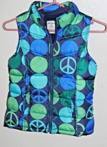 Old Navy Peace Sign  Green & Blue Puffer Vest Full Zip Youth 10/12-Large EUC - $17.60