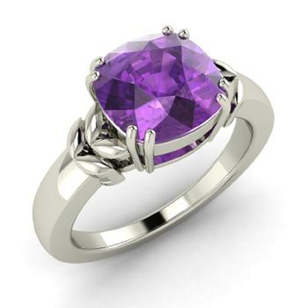 14K White Gp Cushion Cut Purple Amethyst Solitaire Engagement Wedding Ring