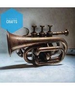 Vintage Bronze Antique Brass Trumpet Pocket Bugle Horn 3 Valve Mouthpiec... - $86.44