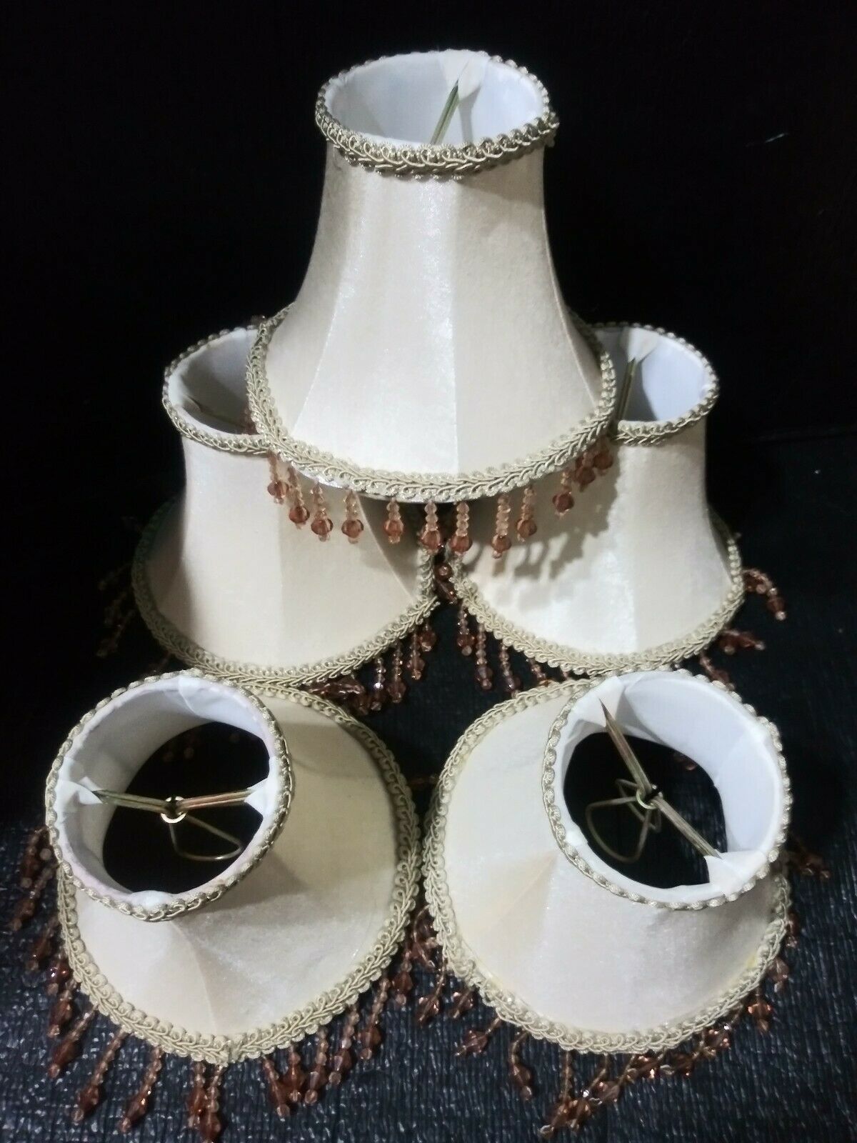 SMALL LAMP SHADE,GOLD WITH HANGING BEADS, CLIP ON 5" [fls5] Lamp Shades