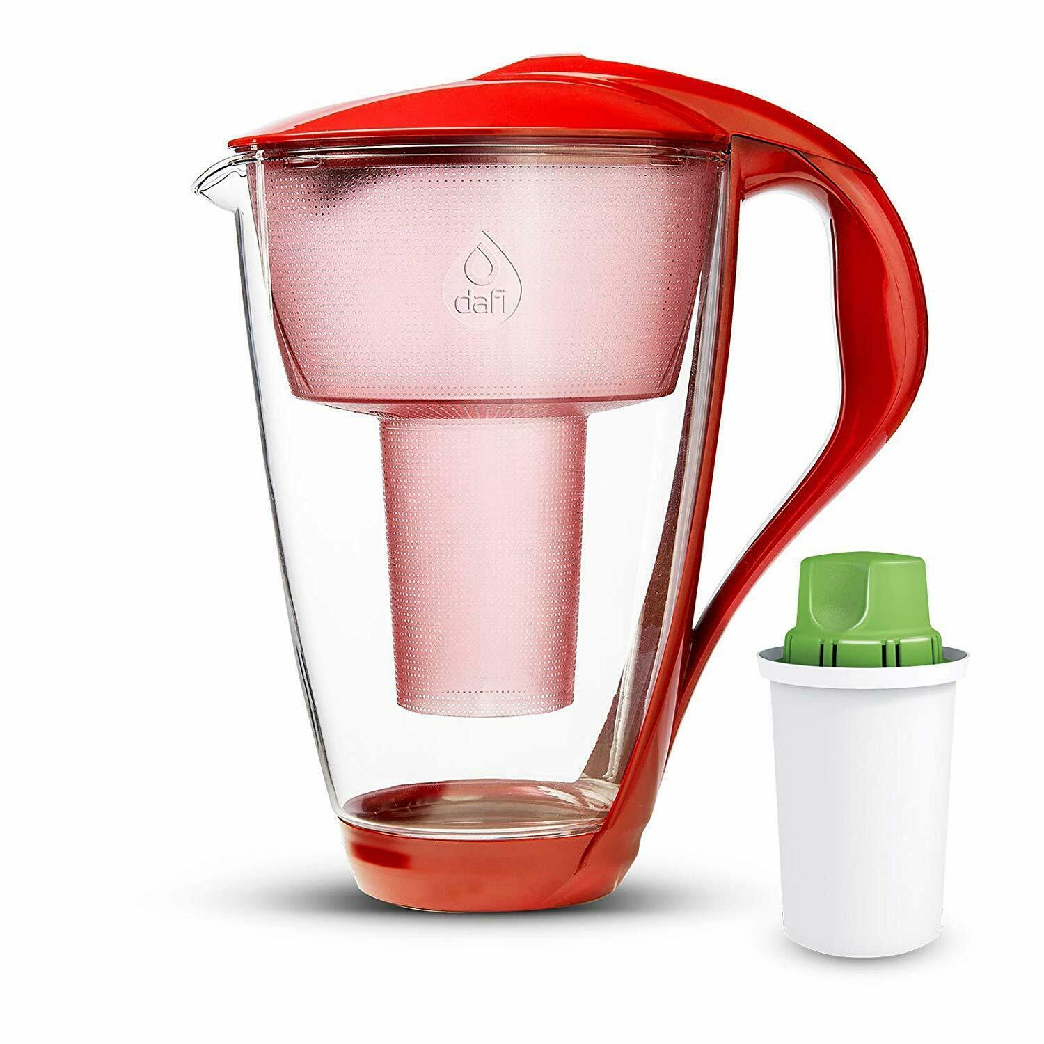 Dafi Crystal Glass LED Filtering Water Pitcher 8 Cups Red + Alkaline Filter