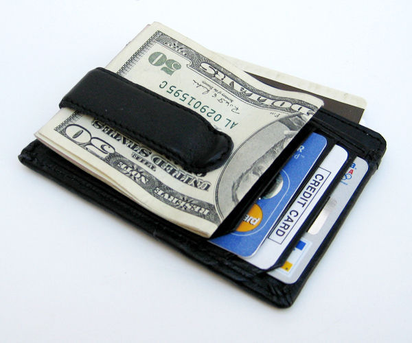 BLACK LEATHER FRONT POCKET MONEY CLIP WINDOW ID THIN Wallet USA Seller - Wallets