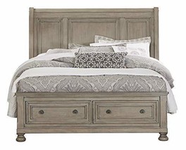 Bradway Rustic E King Sleigh Platform Bed With Footboard Storage In Weather Wood - $1,813.19