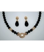 Unmarked 1988 Avon Black Bead Necklace &amp; Pierced Earring Set J419 - $38.00